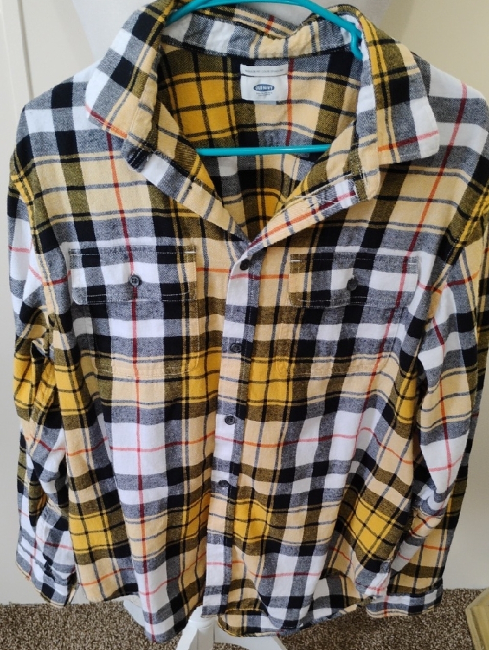 Mens Old Navy Yellow Black White Plaid Flannel Shirt